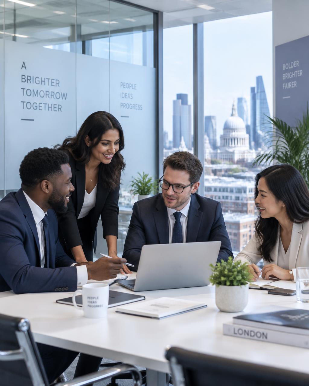 Recruitment consultants meeting candidates in a bright, modern London office